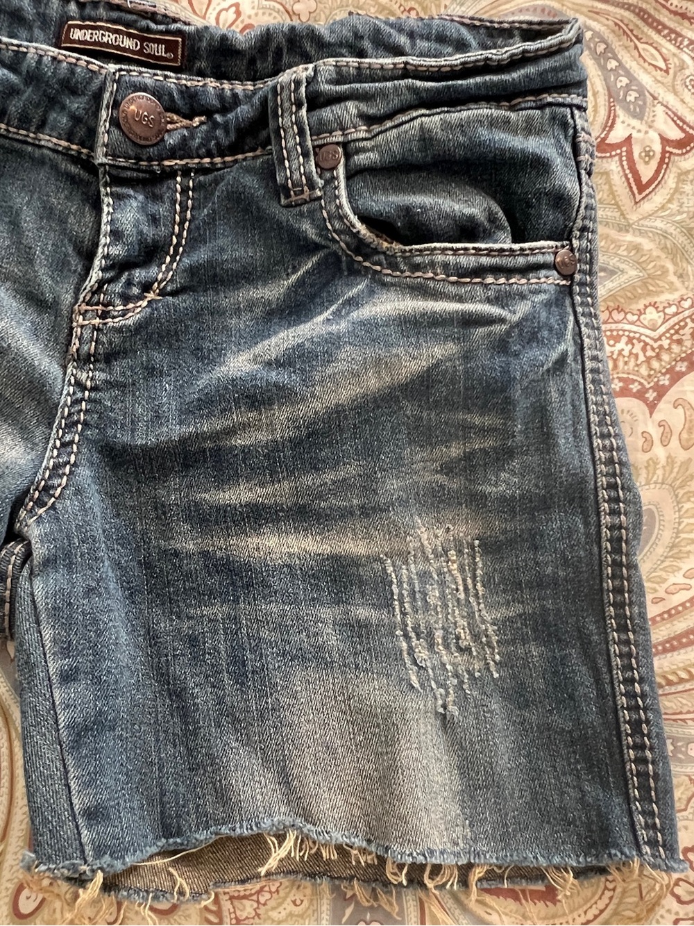 Underground Distressed Raw Hem Denim Cutoff Shorts - Faded Blue Size 9 - Picture 3 of 12
